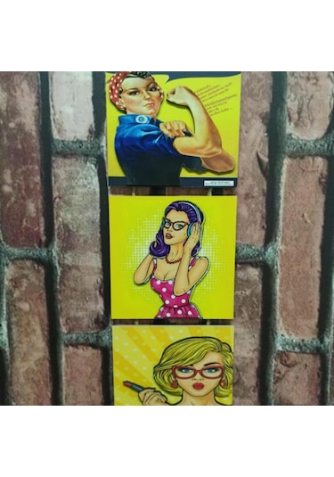 Retro Time Kadın Kabartmalı Baskı 3'lü Mdf Tablo Woman Power 1