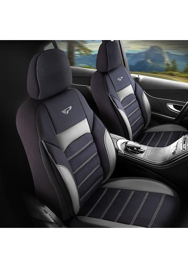 Panda Special Serisi Jakar Kumaş Oto Koltuk Kılıfı - Siyah - Gri
