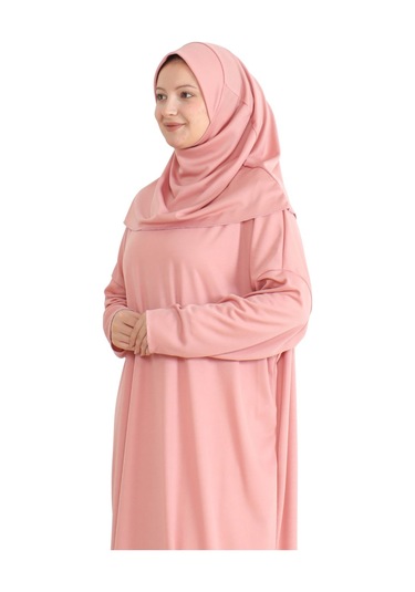 Zarif Namaz Elbisesi Ve Türban Tesbih Set Tesettür Şal Müslüman Kıyafetleri Abaya - Siyah Pudra