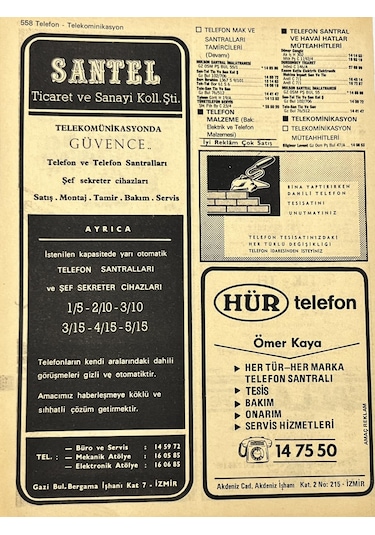 İzmir 1982-1983 Meslek Reklam İlanı Efemera S557