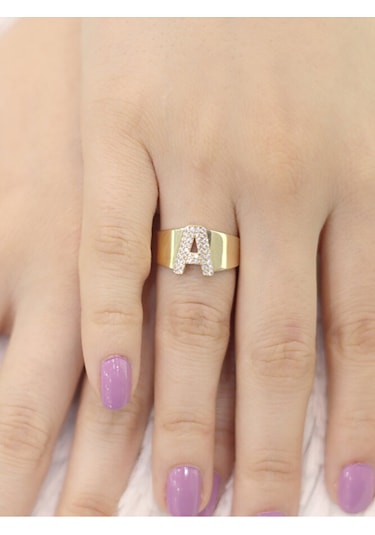 14 Ayar Altın Taşlı A Harfli Yüzük