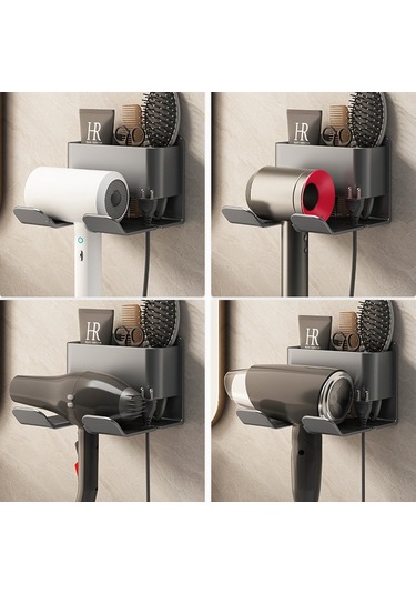 Lichen Saç Kurutma Makinesi Depolama Rafı, Delik Açmaya Gerek Siyah