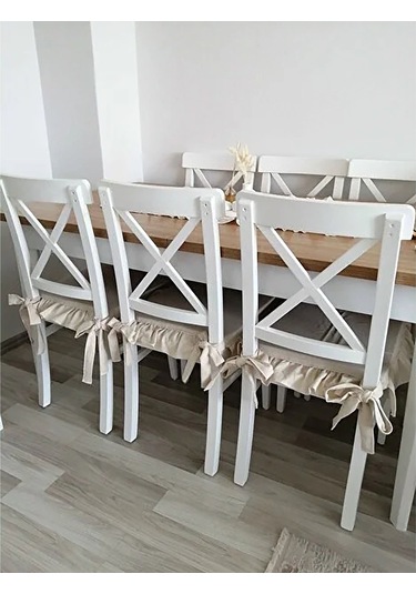 İskandinav Stil Naturel Buldan Keten Fırfırlı Bağcıklı Sandalye M