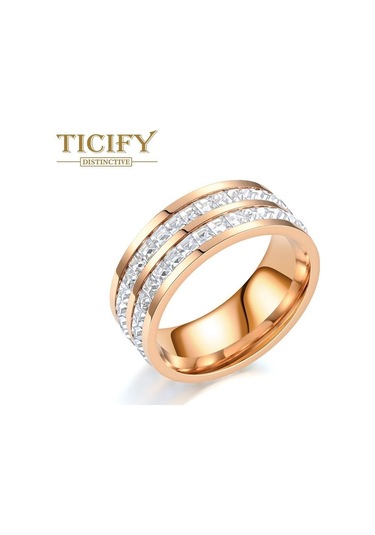 Gül Altın Tasarım Duygusu Hafif Ve Lüks, Yıldız Çift Zirkon Yüzük Renginden Düşmüyor Titanyum Çelik Vermikülit Yüzük 9 Çok Renkli