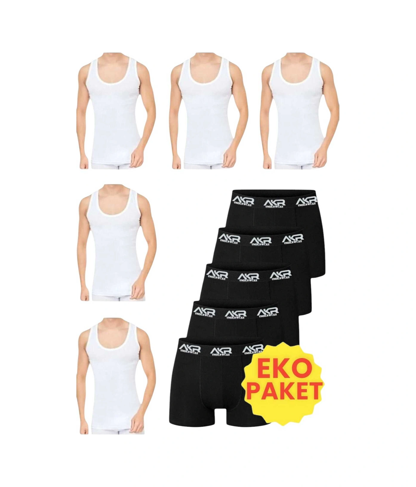 Tezzgelsin Erkek 10'lu Atlet Ve Boxer Takımı Ekonomik Paket Atlet Ve Boxer Set 5 Atlet 5 Boxer Beyaz - Siyah