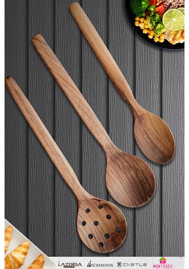 Doğal Ceviz Ağacı Ahşap Tahta Kaşık Seti Ağaç Kaşık 3lü Set 04 Ahşap