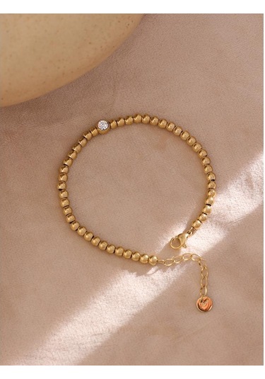 Eetit Paslanmaz Çelik Boncuk Zincir Bileklik Kadınlar İçin Altın Kübik Zirkonya Bilezik Altın