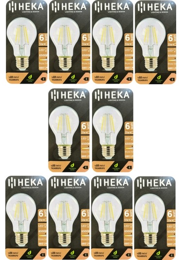 10 Adet Heka 6w 51w 6500k Beyaz Işık E27 Duylu Kalın Duy Led Şeffaf Ampul