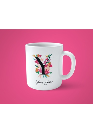 Renkli Çiçekli Y Harfli Kişiye Özel İsimli Baskılı Kupa Bardak