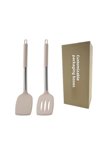 Dianziye 430 Paslanmaz Çelik Boş Saplı Silikon Mutfak Gereçleri Seti - Kavurma Ve Karıştırma Paleti İki Parça Kahverengi