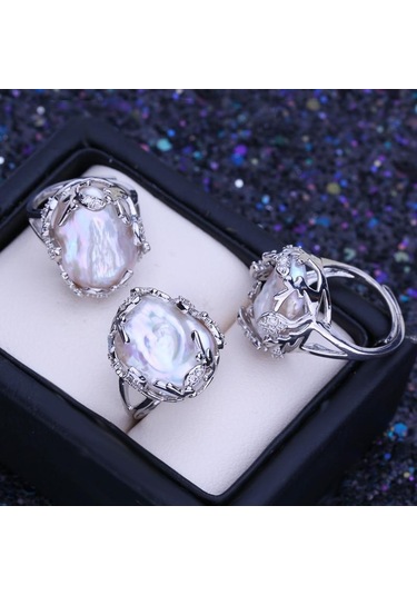 Lsooyh Doğal Tatlısu Büyük Barok İnci Yüzük Çok Renkli