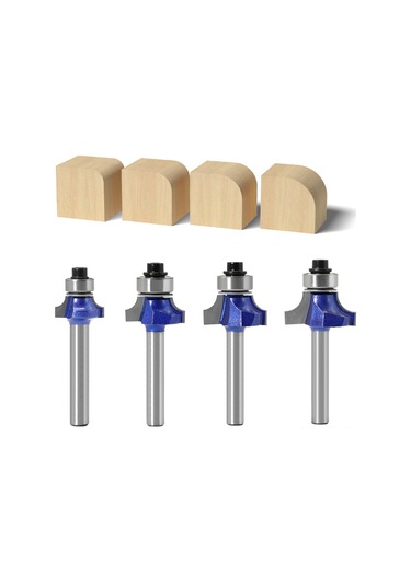 Hombey Ahşap İşleme İçin Profesyonel Dereceli Yuvarlak Uçlu Freze Aleti - 4'lü Set, 6 Saplı Köşe Yuvarlatıcı, Hassas Kesim Ve Kenar Düzenleme