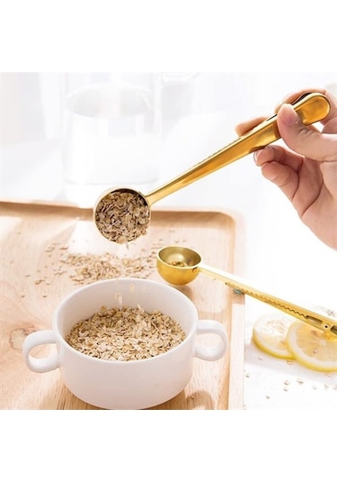 Mandallı Kahve Ölçü Kaşığı Gold Çok Fonksiyonlu Paslanmaz Çelik Kaşık 4741