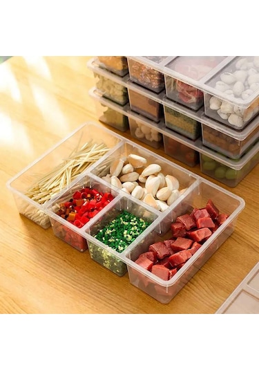 6 Adet Luna Kapaklı 5 Bölmeli Buzdolabı Düzenleyici Sebzelik - Et Şeffaf