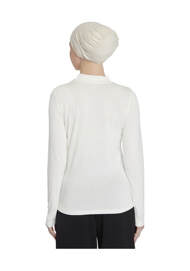 Kadın Organik Uzun Kollu Balıkçı Yakalı Body Ekru