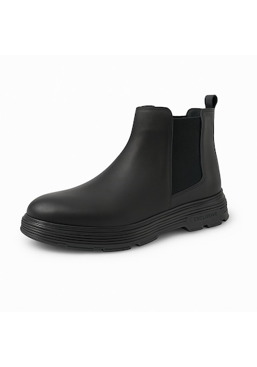 Growish Gre0157-3 Hakiki Deri Kaydırmaz Koku Yapmaz Kalın Taban Chelsea Üst Kalite Bot Siyah