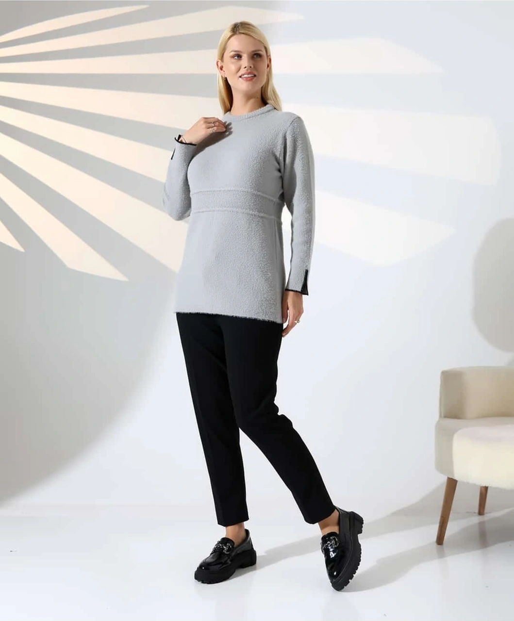 Bel Detaylı Yumuşak Triko Kazak Antrasit