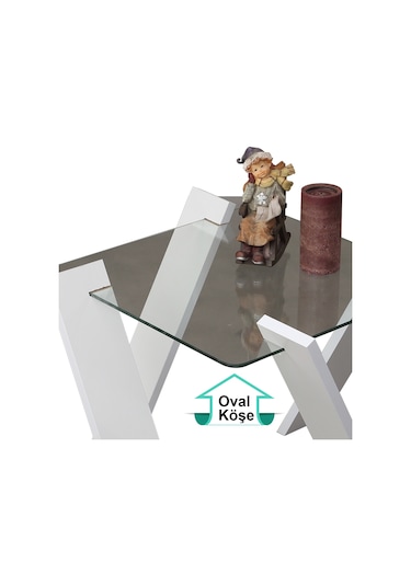 Pasifichome Roman Cam Yan Sehpa Mini Beyaz Çiçeklik Sehpa