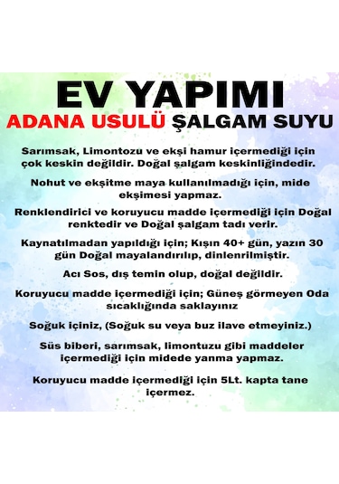 Organik Ev Yapımı Adana Usulü Şalgam Suyu 5 L