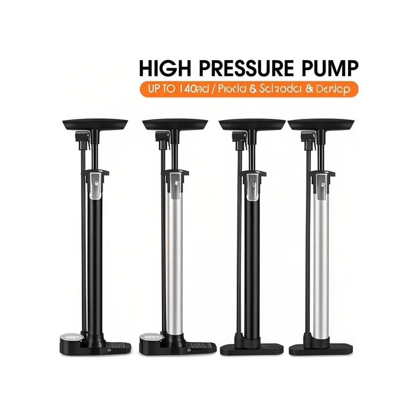 Fortunelane Yüksek Basınçlı Bisiklet Pompası - T Şekilli Kulp, Katlanır Taban, 140psı, Beyaz Renk, Hava Basınç Göstergeli