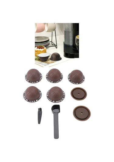 Dofolink Nescafé Vertuoline İçin Yeniden Kullanılabilir Kahve Kapsülü Seti: 5 Boş Kapsül, 2 Silikon Kapak, Kaşık Ve Fırça - Dıy Kahve Hazırlama Kahverengi