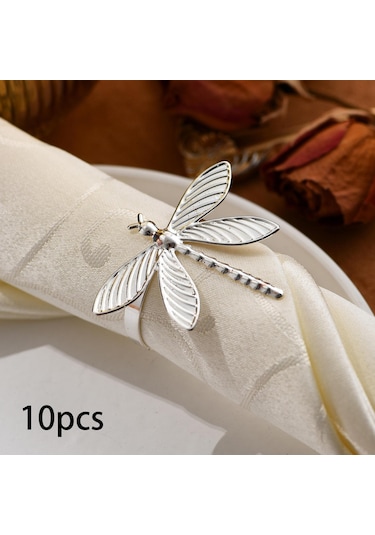 Homyl 10 Adet Yusufçuk Peçeteli Yüzükler Peçete Tutucuları Gümüş