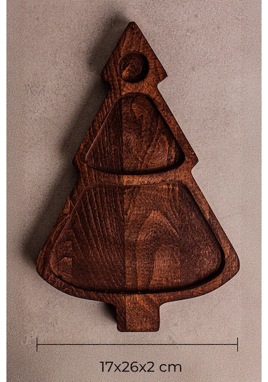 Snippy Pine - Çam Ağacı Desenli Ahşap Çerezlik Sunum Tabağı 26 Cm Ahşap