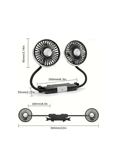 Willowhaven Siyah Çift Başlı Usb Araç Arka Koltuk Fanı Bağımsız Hava Akışı 360 Dönüş