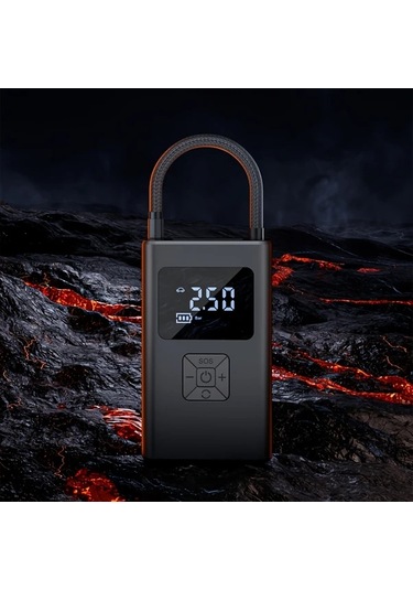 Primepickings Black Taşınabilir Şişirme Cihazı Led Işıklı Dijital Lastik Şişirme Kablosuz Şarjlı Ve Fişli Araç Motosiklet Bisiklet Balonlar İçin