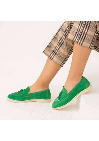 Tamer Tanca Kadın Hakiki Deri Yeşil Loafer Ayakkabı 902 2015 Bn Ayk Y22 Yesıl Paye Yeşil