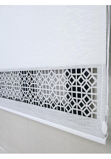 Bbb Keten Kumaşlı Lazer Kesim Tül Stor Perde Mlt1004 Beyaz