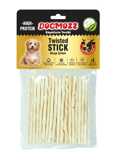 Dogmozz Premium Stick İnce Burgu Deri Çubuk Beyaz 50'li