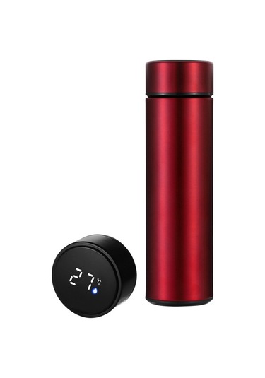 Enjoytime Akıllı Termos Su Kupası 500ml Paslanmaz Çelik Led Sıcaklık Ekranlı Kırmızı Kırmızı