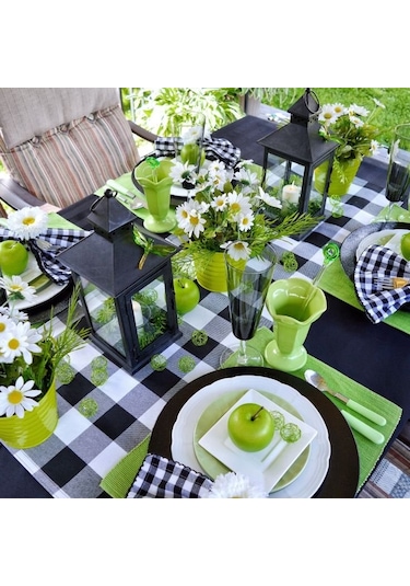 Siyah Beyaz Pötikare, Ekose, Damalı, Masa Örtüsü