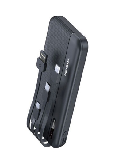 Buffer 10000 Mah Micro Type-c Usb Lightning 4 Kablolu Hızlı Kablosuz Şarj Powerbank Siyah