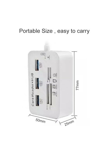 Lemestar 3 Port Usb 3.0 Hub İle Ms/m2/tf Kart Okuyucu Çok Fonksiyonlu Adaptör 7 Slot, Usb 3.1, Abs+alüminyum, Taşınabilir