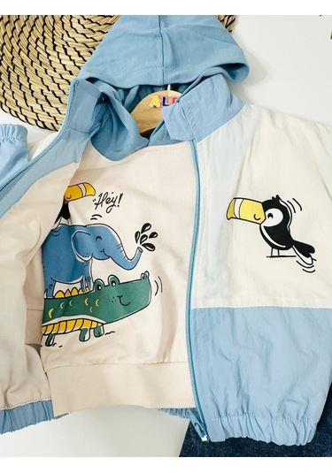 Şaşkın Papağan Fermuar Yağmurluklu Mevsimlik 3lü Takım Mavi