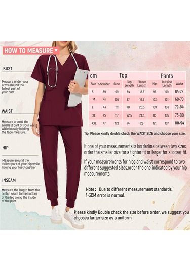 Suntek Kadın Üniforma Scrubs Set Üstü Ve Xxl-kırmızı