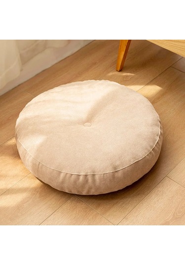 Zemin Koltuk Yastık Düz Renk Meditasyon Yoga İçin Uygun Yuvarlak 55cm-2 Ekru