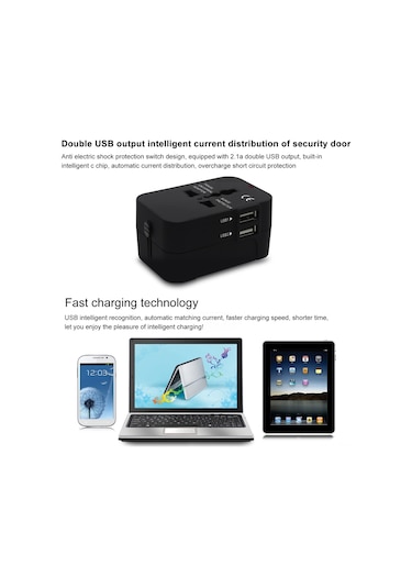Symbee Seyahat Evrensel Şarj Adaptörü Beyaz - 150+ Ülke Desteği, 2 Usb Port 2.1a , Şok Korumalı, Akıllı Ic Çip
