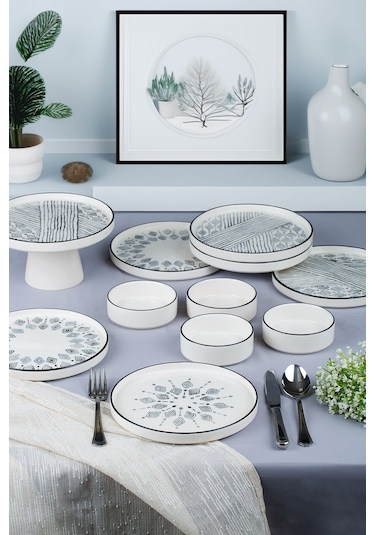 KitchenLife Stackable Ethnical 11 Parça Ayaklı Sunum Servis Tabaklı 6 Kişilik Kahvaltı Takımı Çok Renkli