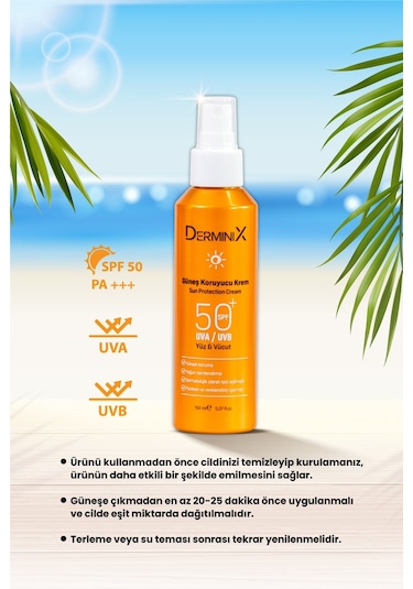 Derminix Yüksek Koruma Yüz ve Vücut Güneş Kremi SPF50+ 150 ML