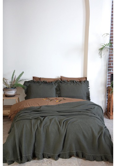 Ecocotton Dina Yeşil Çift Kişilik %100 Organik Pamuk Pike/yatak Örtüsü