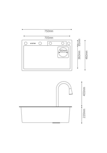 Krome Teknolojik Akıllı Eviye Seti Kombine Basic Nano Siyah Krm1010-Bl