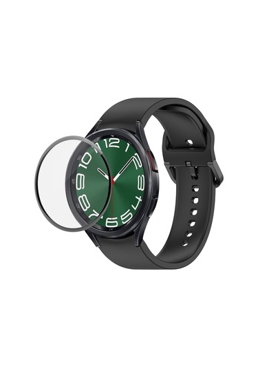 Samsung Galaxy Uyumlu Watch6 Classic İçin 47mm Junsunmay Silikon Ayarlanabilir Kayış Tam Kapsama Pmma Ekran Koruyucu Kiti Siyah