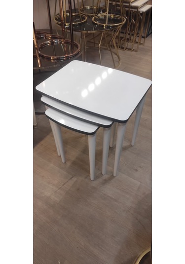 3 Lü Mdf Lam Zigon Sehpa Takımı , Ahşap Zigon Sehpa Beyaz - Antrasit