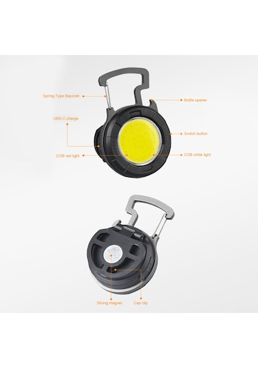 Monyee Cob Led Multifonksiyonel Fener: 4 Seviye Parlaklık, Kırmızı-beyaz Işık, Anahtar Zinciri, Şapka Klembi, Manyetik Tutma, Usb-c Şarj, Şişe Açıcı Siyah