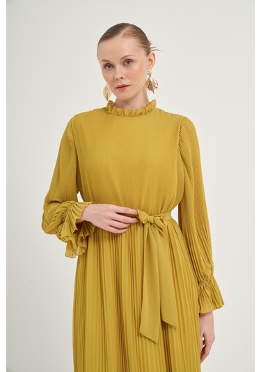 FTZ Women Ftz Plise Şifon Elbise Kivi 31019 Kivi Yeşil