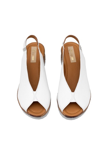Elit Zeyn8094 Kadın Hakiki Deri Ortopedik Dolgu Topuk Sandalet Beyaz Beyaz