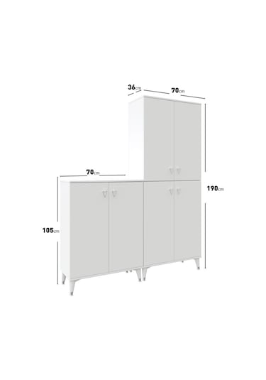 Simple Sp6190 Ayakkabılık 6 Kapaklı Mutfak Dolabı Balkon Dolabı Kiler Banyo Dolabı Çok Amaçlı Dolap Beyaz Gümüş Beyaz - Gümüş